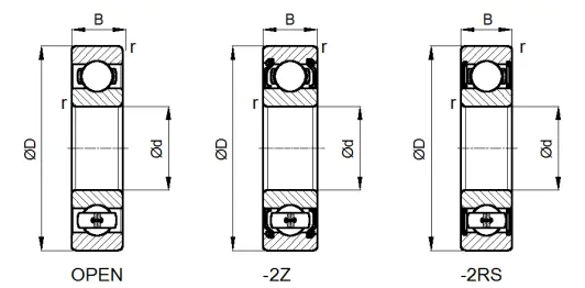 607, 607-2RS, 607-2Z Single Row Deep Groove Ball Bearing (1)